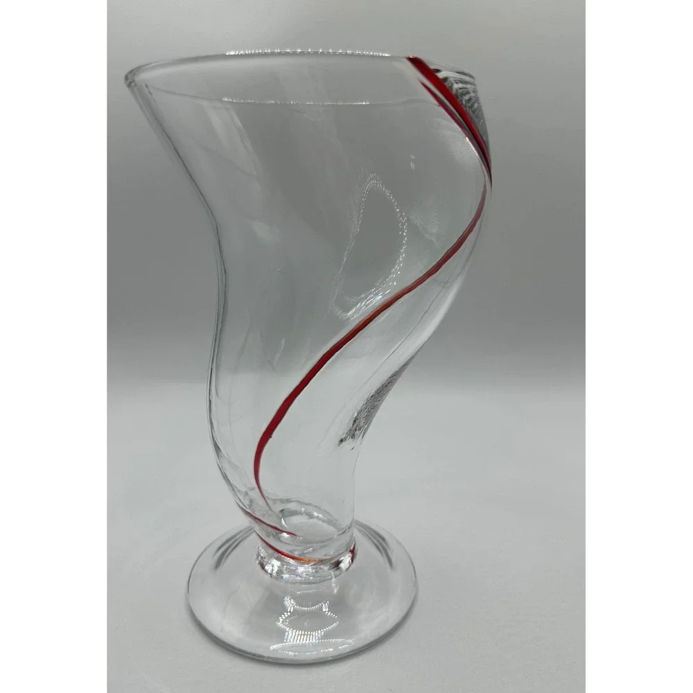 Pier 1 Hand Blown Art Glass Red Swirline Twisted Vase Clear Red Asymmetrical